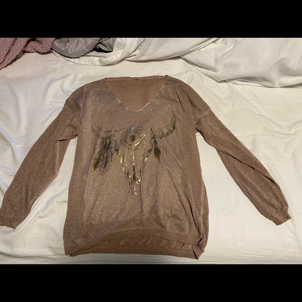 Beige flowy sparkly blouse